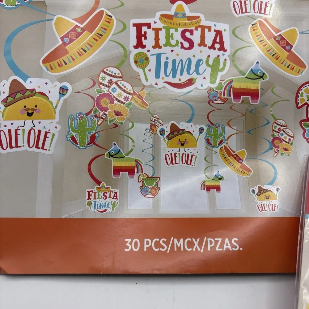 Fiesta Party Supplies Mega Swirl Decorations Pack Of 30 and Pack of 15 Balloons